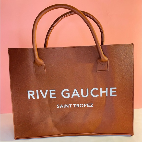 NEW TRENDY COGNAC RIVE GAUCHE VEGAN LEATHER TOTE - Picture 2 of 5